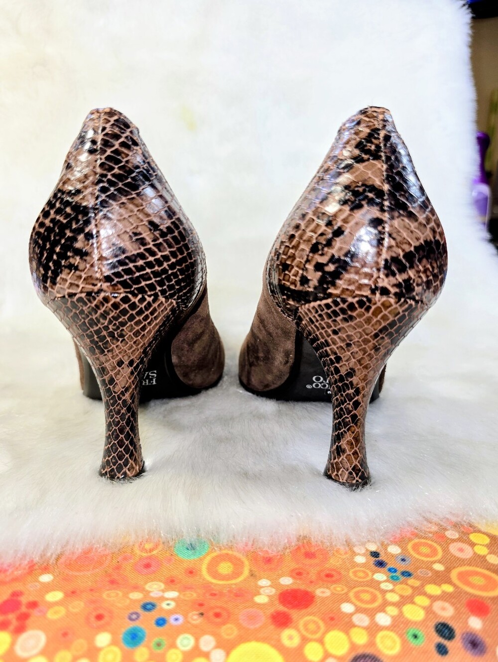 Franco Sarto Brown Suede & Snakeskin "Fallon" Mary Jane Kitten Heel Pumps - Picture 11 of 16